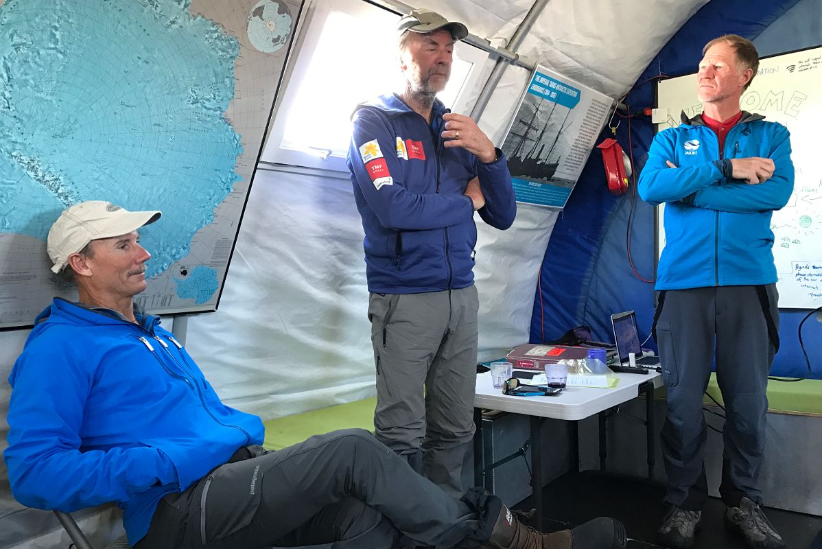 09A Impromptu Presentation On Climbing Mount Everest Presented By Guide David Hamilton With Guide Scott Woolums And British Explorer Sir Ran Fiennes At Union Glacier Camp Antarctica